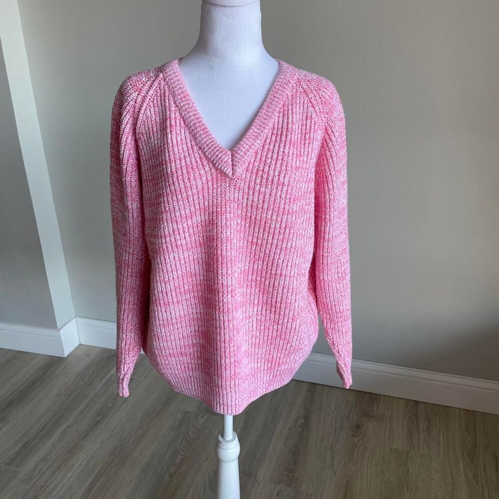 Heather Pink Vintage V Neck Sweater Women's Large Barbie Cottage Cabin Soft 90's